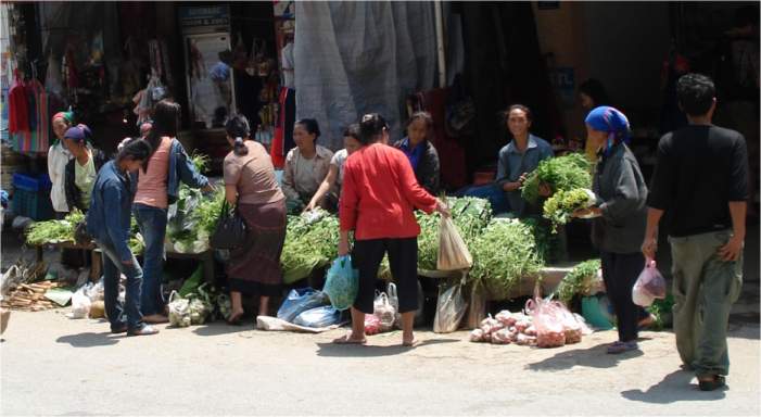Markt auf dem Weg nach Luang Prabang