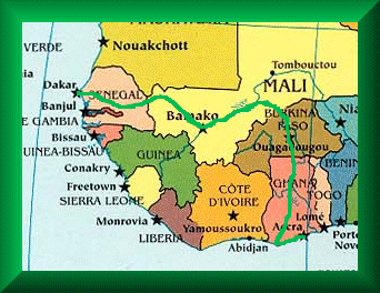 Reiseroute Dakar-Accra